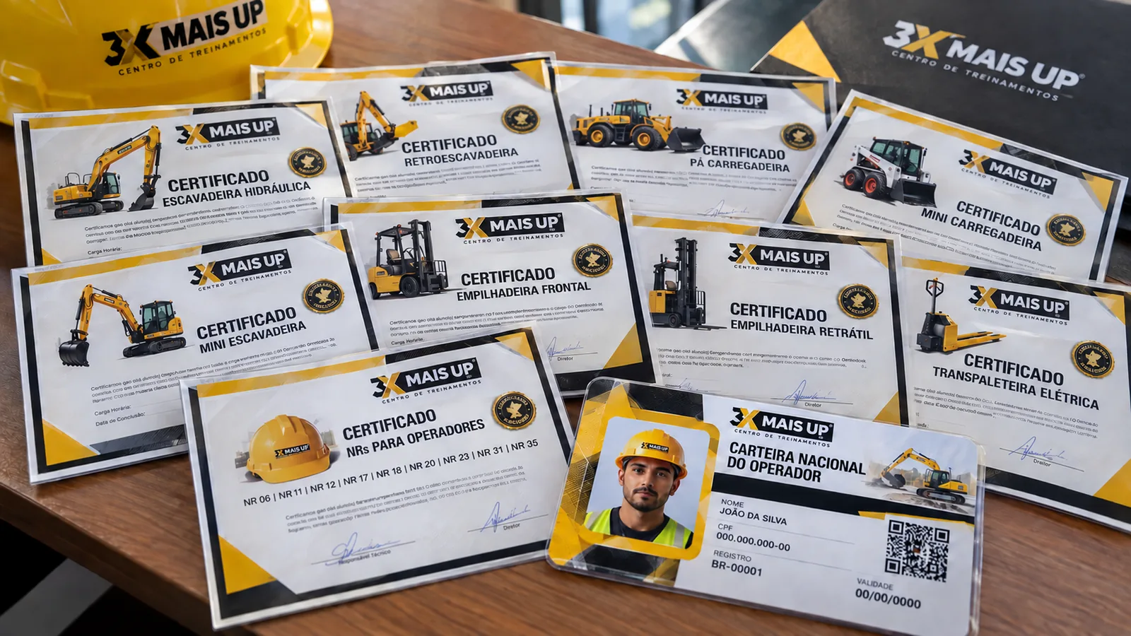 Os 9 certificados do Combo Operador Completo da 3X MAIS UP e a Carteira Nacional do Operador